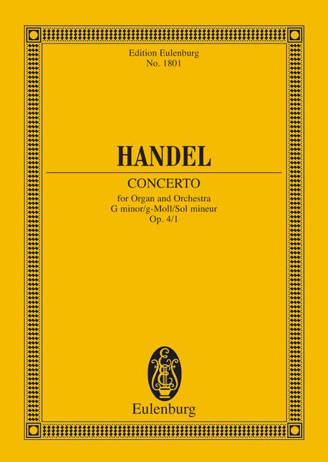 Handel: Organ concerto No. 1 G minor Opus 4/1 HWV 289 (Study Score) published by Eulenburg